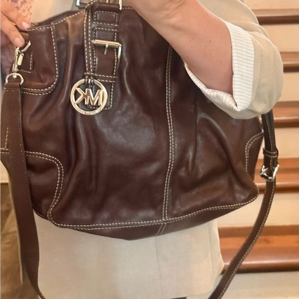 Michael Kors Brown Leather shoulder or Crossbody Bag with Silver Hardware
